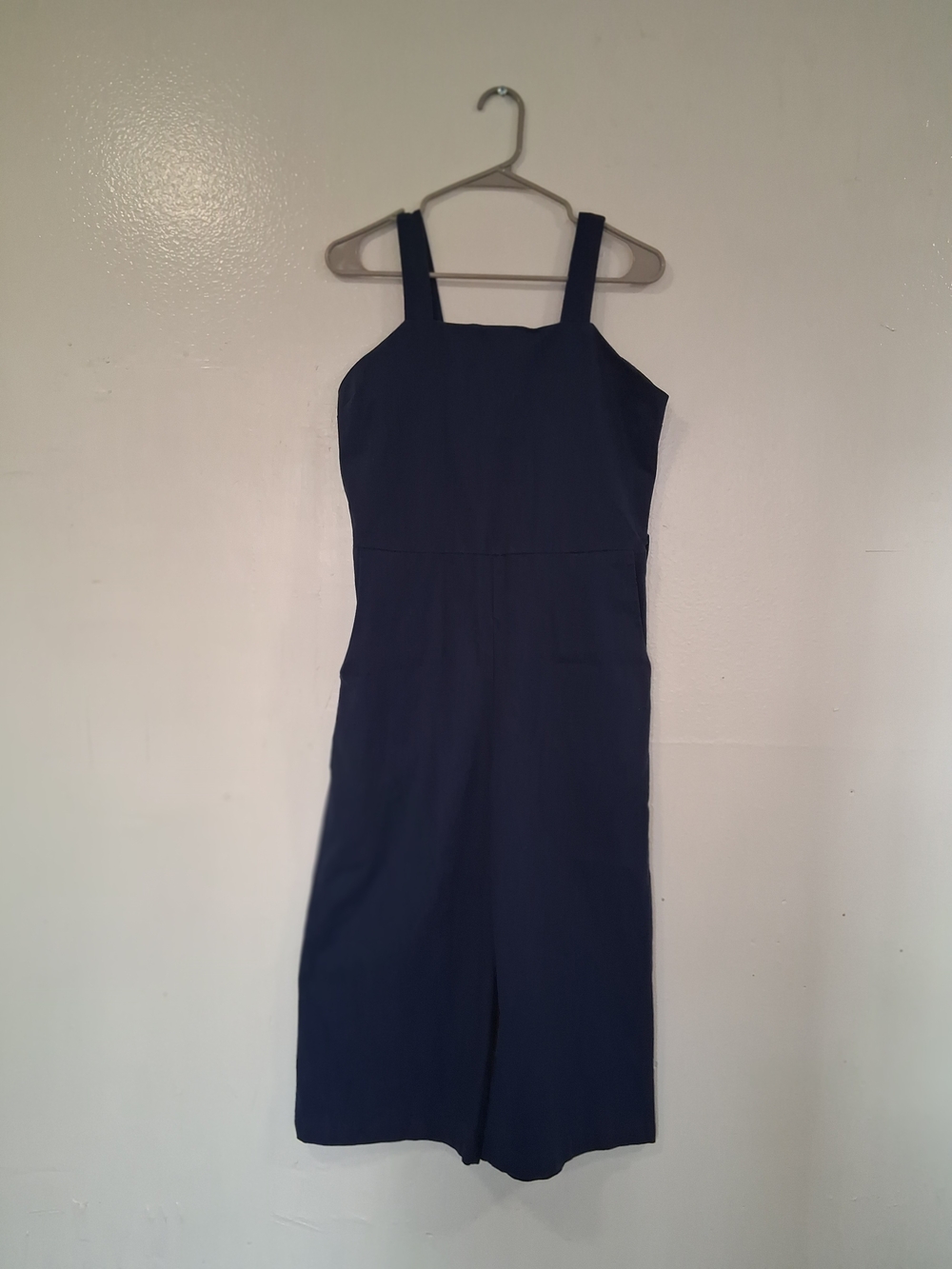Jumpsuit with Square Neck Navy Wide Size L
